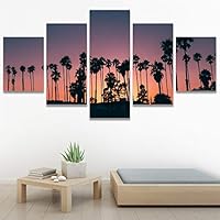 SIGNWIN 5 Panel Canvas Wall Art Multicolor Nature Neon Photography Trees Tropical for Home Decorations Ready to Hang - 60