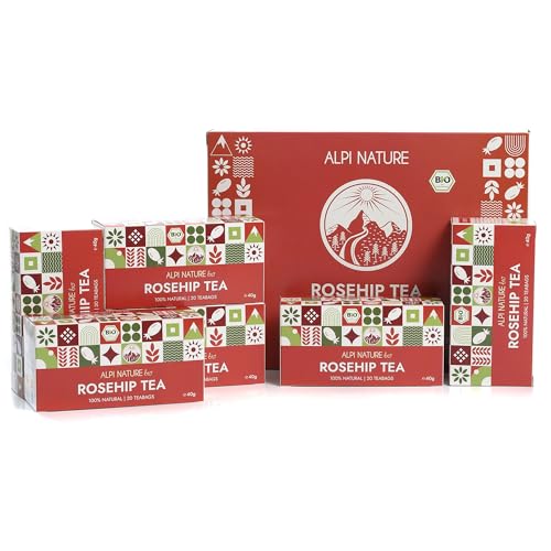 Alpi Nature Té de Rosa Mosqueta Orgánica, 120 Bolsitas de Té, 240g, Paquete de 6 x 20 Bolsitas de 2g, Escaramujos Secos
