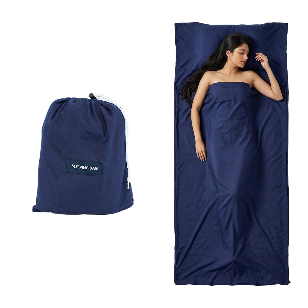 Proberos® Sleeping Bag Liner with Zipper Traveling Sheet Sack | Made of smooth polyester fabric, breathable and brings soft cozy touch for hotels or outdoor camping-image-0