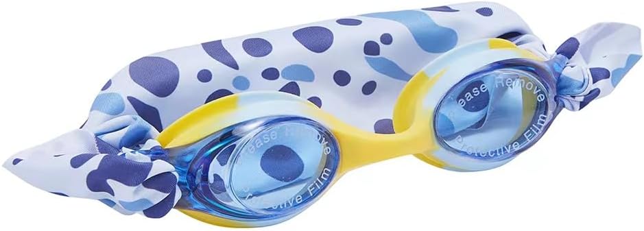 Cool Yellow blue Tie Dye Swim Goggles，Summer Fashion Anti Fog Uv Swim Goggles with Fabric Strap,Gifts Ideas for Kids，Teens，Girl，Boy,Toddler with Headband