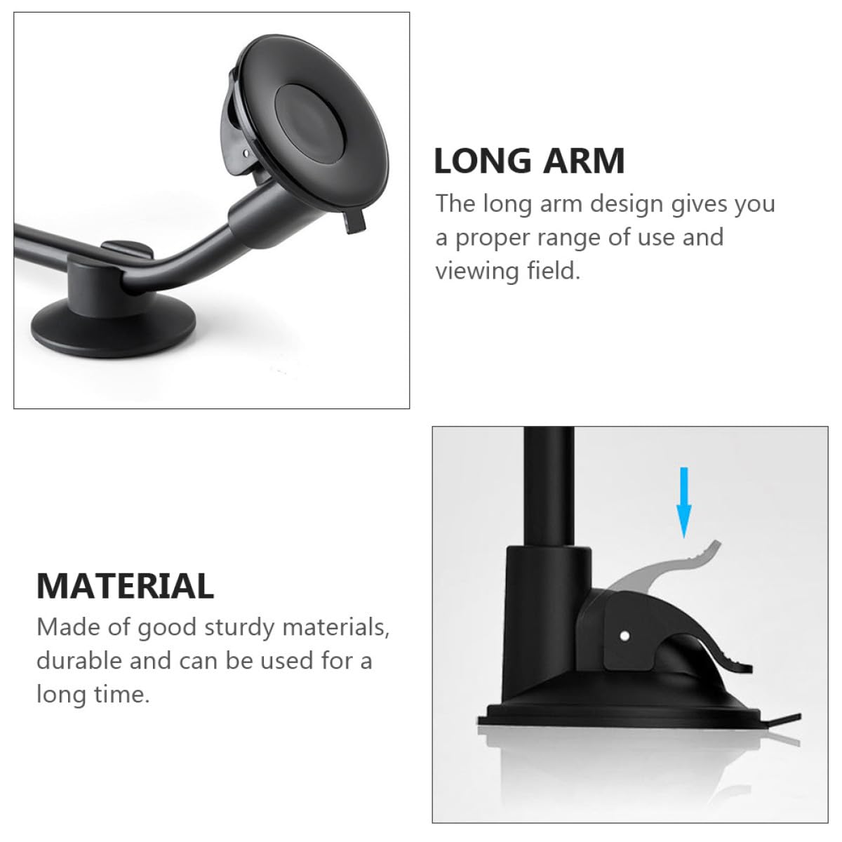 Healeved Supporto per Telefono Auto Ventosa Nero, Braccio in Silicone Antiscivolo, Previene Vibrazioni, per Smartphone e Tablet in Auto