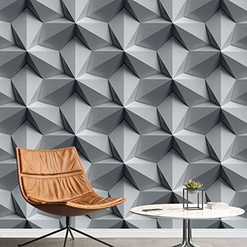 SIGNFORD Removable Wall Sticker/Wall Mural Gray White Duotone Diamond Polygon