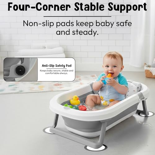 Image of StarAndDaisy Bath Tub for Baby 0-5 Years /Foldable Bath tub for Kids with Cushion, Space Saving Design, Newborn Baby Folding Bathing Tub Girls & Boys, Easy to Store tub -Grey