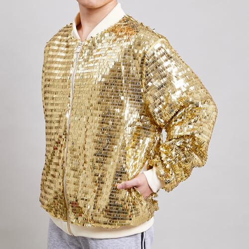 Image of YIYI Mens Jacket Bomber Sequin Sparkly Varsity Unique Glitter Jacket Male Party Shiny Outwear Coat Birthday Holiday Clothes