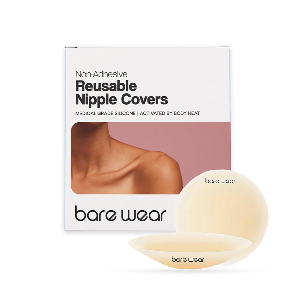 bare wear Non-Adhesive Nipple Covers – Grippy, Not Sticky! (8 CM) Reusable Nipple Pasties for Women Beige-picture-12