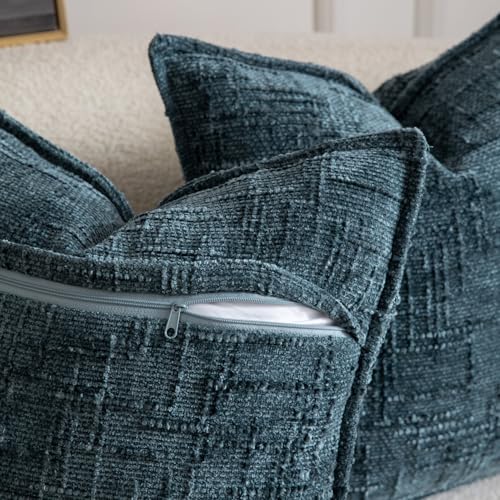 Image of MADIZZ Pack of 2 Chenille Throw Pillow Covers 12x20 Inch Grey Blue Soft Neutral Decorative Throw Pillows for Couch Sofa Boho Accent Cushion Covers Modern Farmhouse Home Decor for Bedroom Living Room