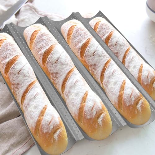 Miniatura 7 de Chuenkuk 2 Piezas De Chapa Para Baguette Para 4 Baguettes Molde Baguette Bandeja Para Baguettes, Pan Francés E Italiano, 38 X 33 X 2,4 Cm, Plata
