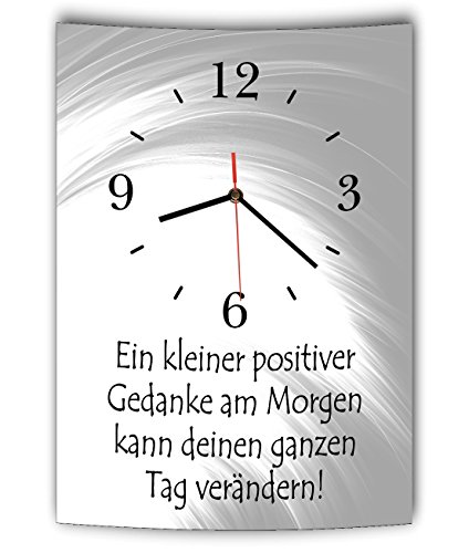 LAUTLOSE Designer Wanduhr mit Spruch Ein kleiner positiver Gedanke am Morgen kann deinen ganzen Tag verändern grau weiß modern Dekoschild Schild Deko Bild 41 x 28cm Abstrakt Cover