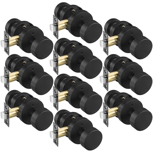 Image of Goldenwarm Black Door Knobs Interior Privacy, Zinc Alloy Keyless Matte Black Door Knobs for Bedroom Bathroom, Heavy Duty Interior Door Knob - Adjustable & Reversible (10 Pack)