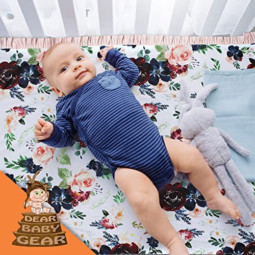 Image of Dear Baby Gear - Reversible Baby Blankets - Soft Nursery Blanket for Newborn - Toddler Blankey - Throw Blanket for Boys & Girls - Infant Blankets - 43x33 (Burgundy and Navy Floral with Blush Ruffles)