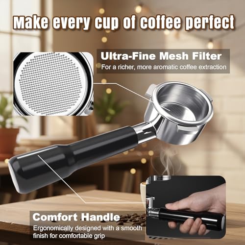Image of 54mm Bottomless Portafilter fit Breville Barista Express Machines BES870XL 880BSS 878BSS 840XL 500BSS 450BSS BES500,3 Ears Espresso Portafilter with 18g Basket