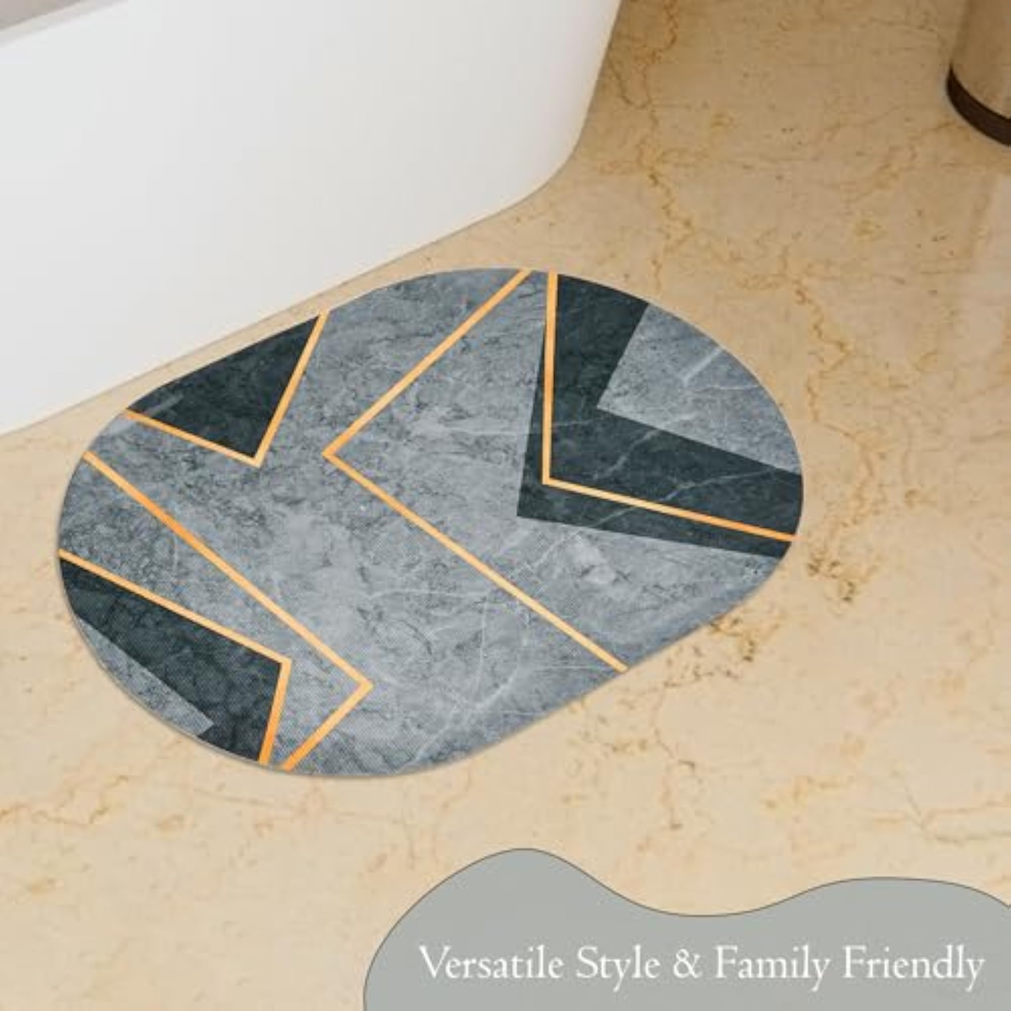 Soft Anti-Skid Oval Bathmat, Non-Slip, Grey