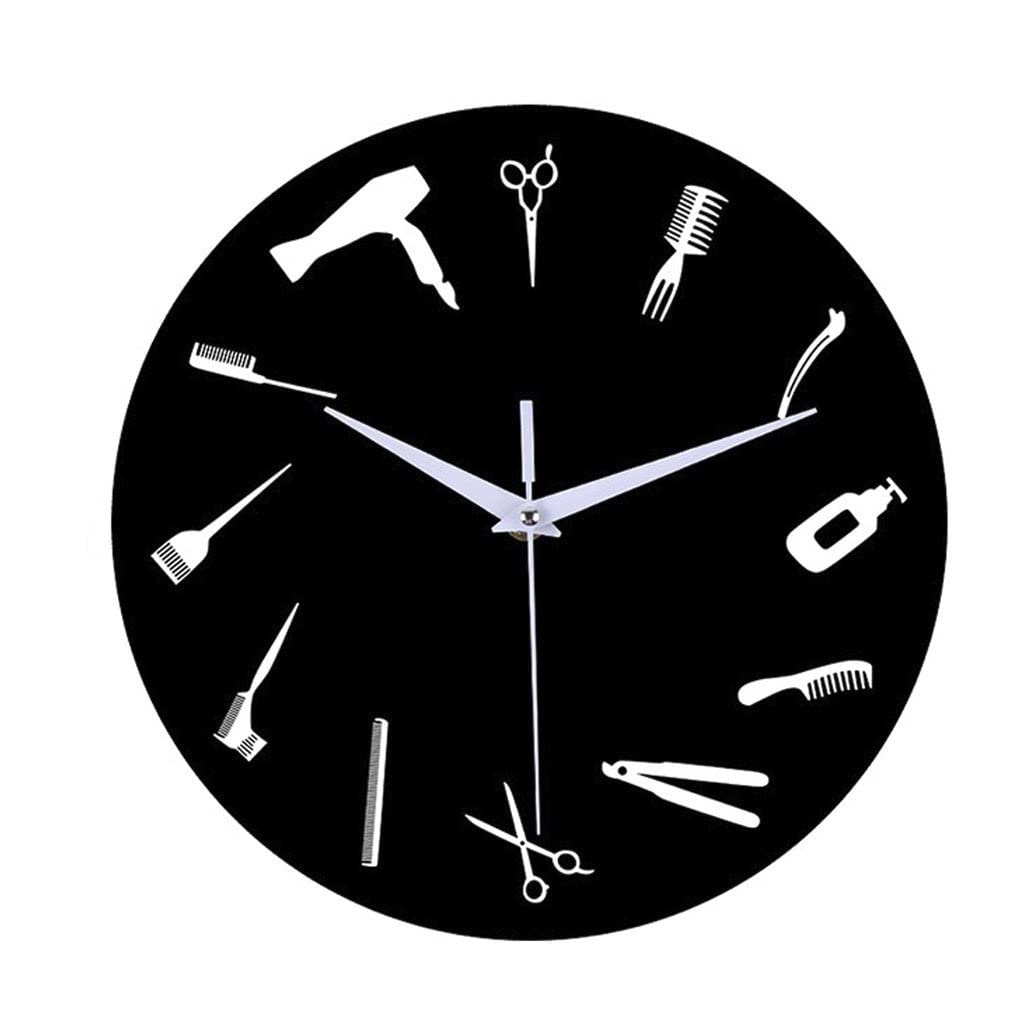 NABSTER Barber Equipment Tools Wall Clock Modern Design Barber Shop Business Sign Wall Clock Beauty Hair Salon Clock Hairdresser Gift (Black)