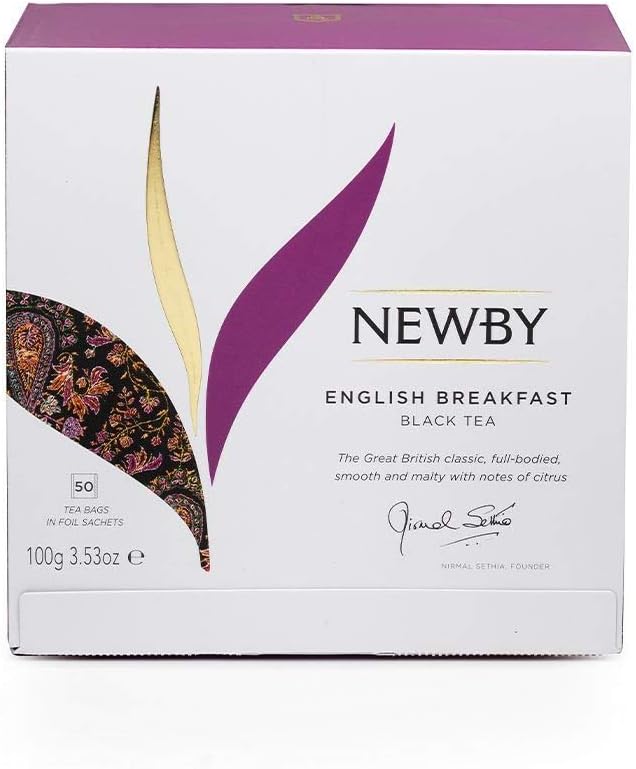 Newby English Breakfast Tea Bags | 50 counts | Strong, Robust Flavour Black Tea | Brew Hot Or Iced Tea | Antioxidant Rich | 100 gm