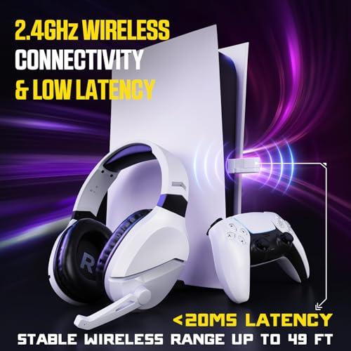 WolfLawS Wireless Gaming Headset with Noise Canceling Microphone for PS5, PC, PS4, 2.4G/Bluetooth Gaming Headphones with USB and Type-c Connector, Wired Mode for Controller Gamecube - Image 3
