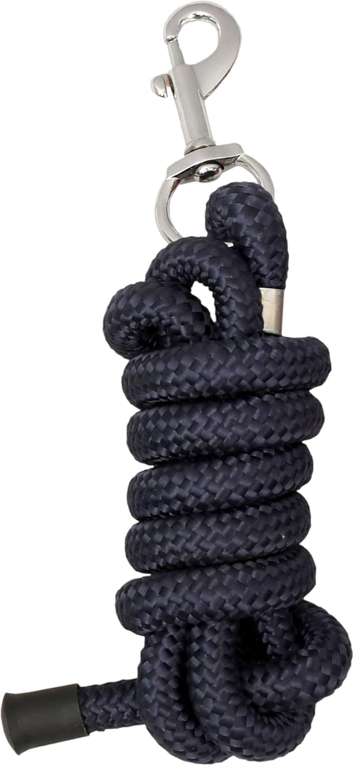 Royal Reins Horse Lead Rope with Heavy Duty Snap Hook | 2 Meter Braided Nylon Lead Line | Soft Grip Halter Rope for Horse Training Leading Groundwork Stable Use | Navy Blue