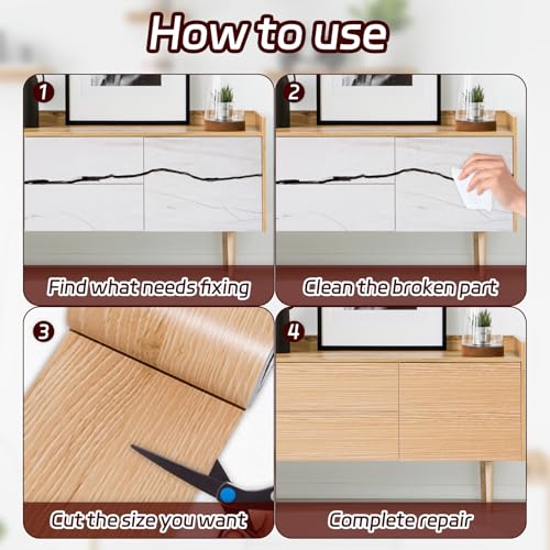 Image of 1 Roll 4 Inch X 32 ft Wood Grain Tape,Wood Contact Paper Self Adhesive Repair Patch for Furniture, Tables, Chairs, Windows, Floors, Home Decor, Handicraft DIY (White)