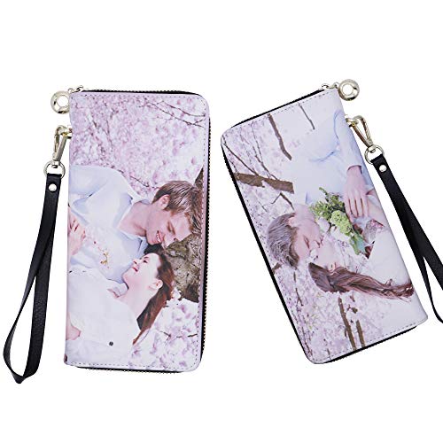 Personalized Photo Top-Grain Leather Wallet Wallets for Women Womens Wallet（Black Double Side）