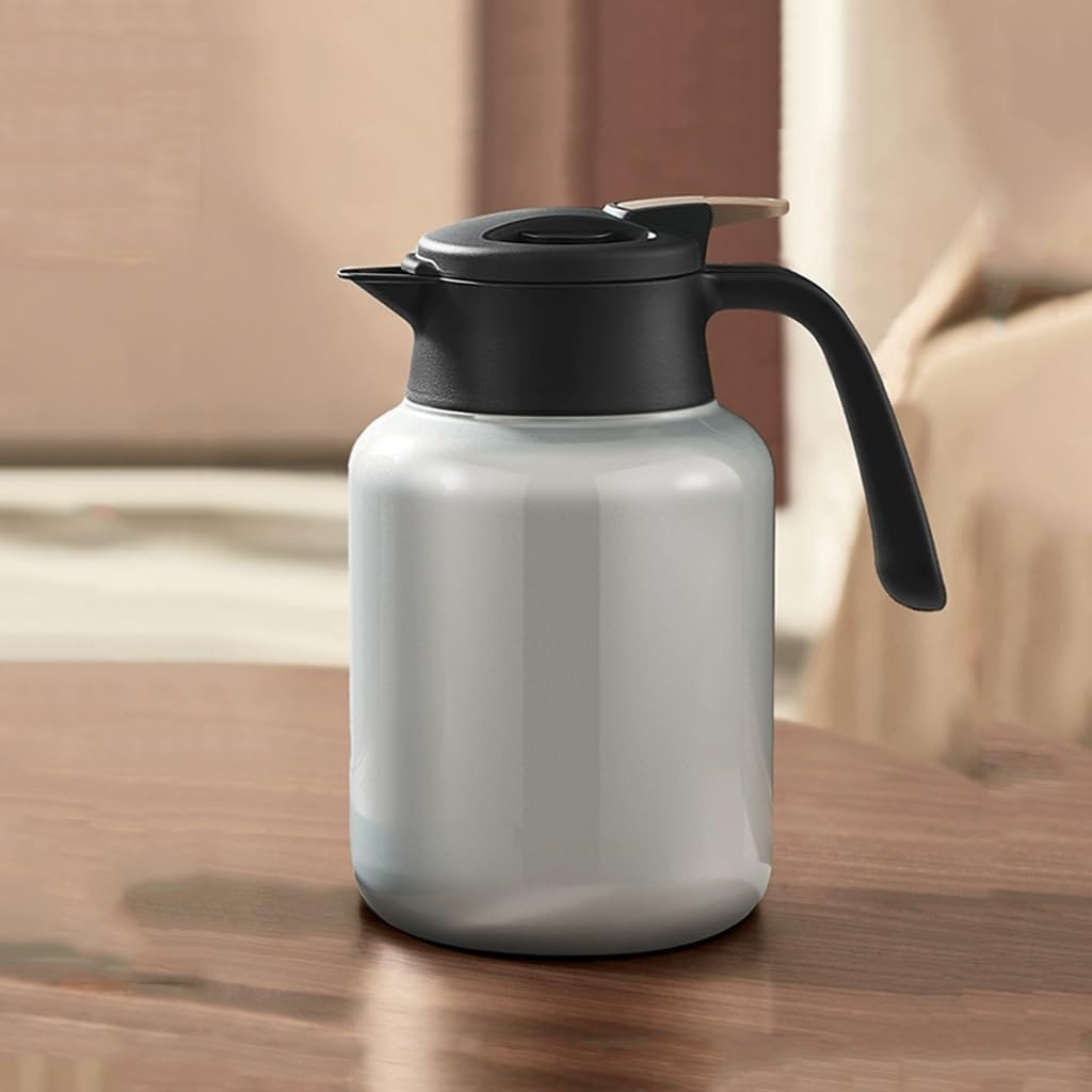 Double Wall Insulated Carafe Thermal Tea Pot for Keeping Hot,Vacuum Insulated Water Bottle|12 Hours Hot，Thermal Tea or Water Dispenser -Thermal Kettle(/Grey,1.6L)