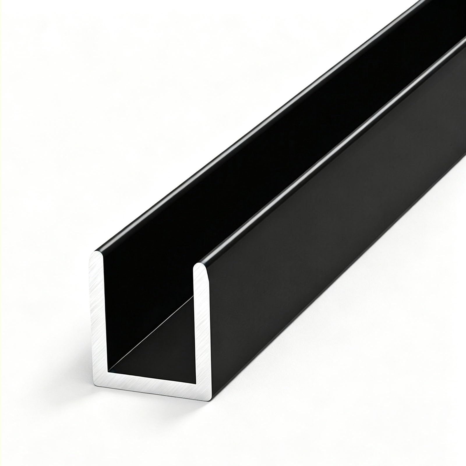 Perfil en U de aluminio negro para puerta de cristal de ducha