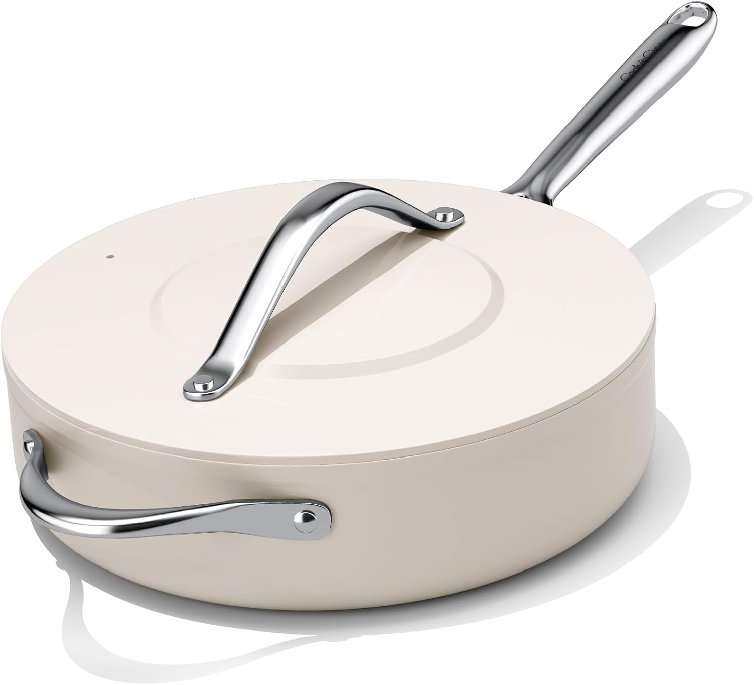 Nonstick Ceramic Sauté Pan with Lid (4.5 qt, 11") Deep Frying Pan for All Cooktops Non Toxic Skillet PTFE/PFOA/PFAS Free, Even Heat Distribution, Oven Safe w/Stay-Cool Handle, Cream