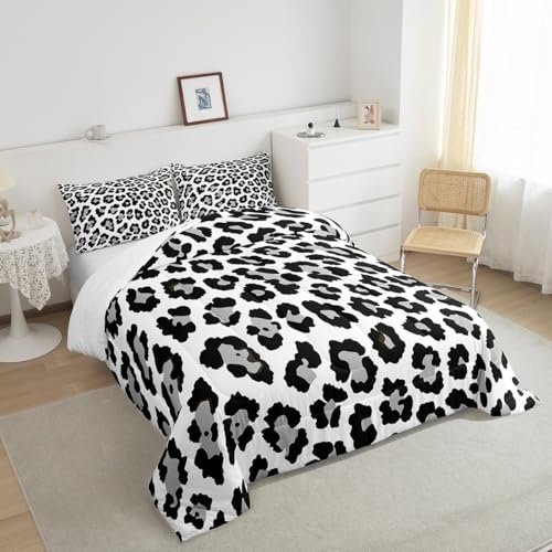 Image of Feelyou Leopard Comforter Set Black Grey Cheetah Print Bedding Set for Kids Boys Girls Teens Decor Cow Comforter Africa Animal Duvet Set 3Pcs King Size Boys