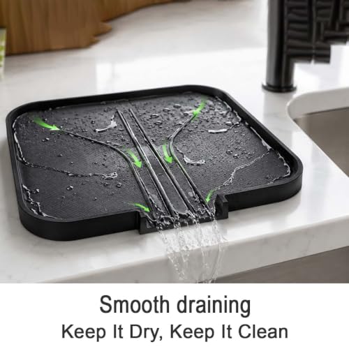 Image of ZOLMIX Dish Drying Rack, Dish Drainer Basket with Drainer Tray, Utensils Drying Rack Anti-Rust Detachable Cutlery Holder, Bartan Basket with Drain Tray, Kitchen Utensils Organizer, Black (42x32x13 cm)