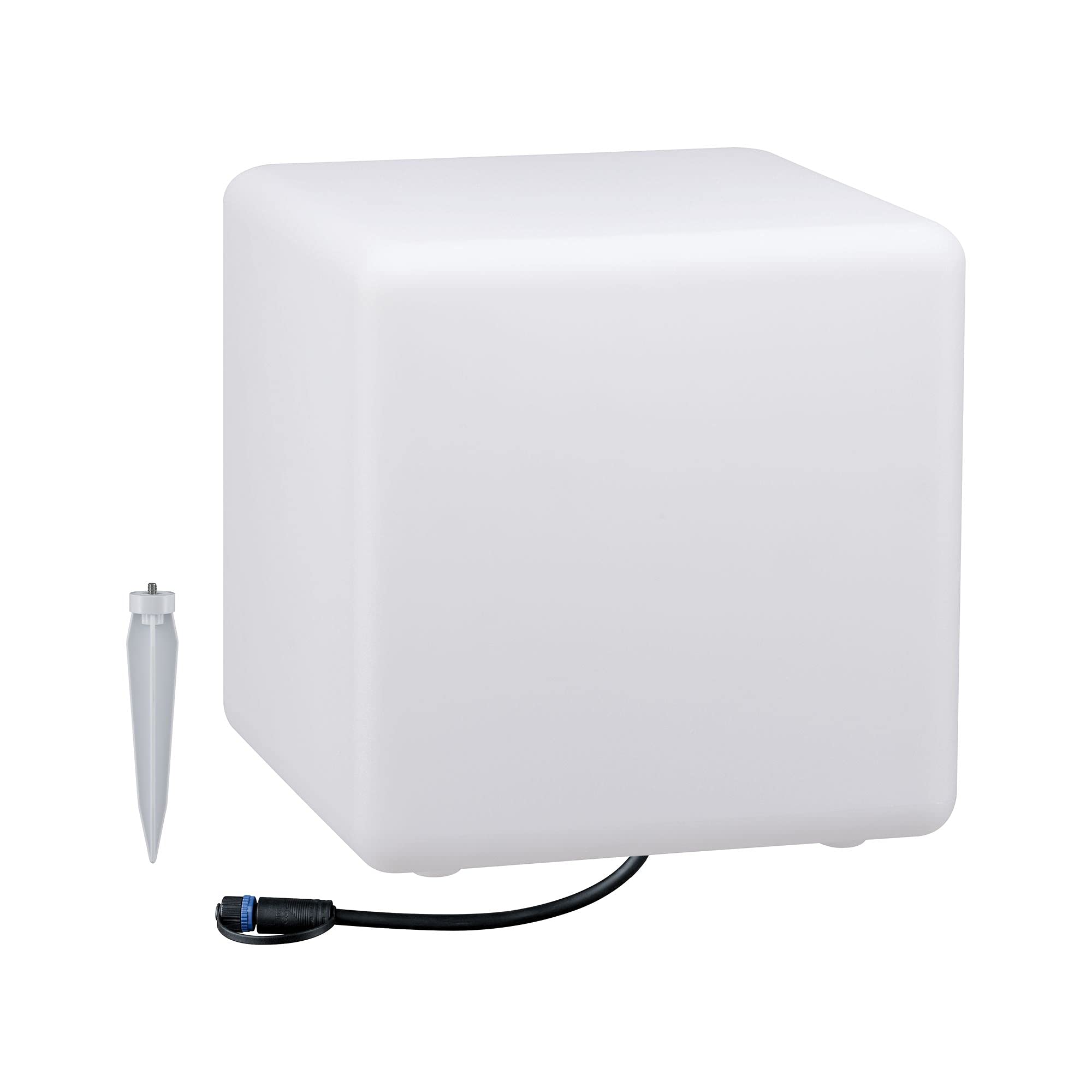 Paulmann 941.81 Objeto luminoso exterior Plug & Shine Cube IP67 3000 K 575 lm 24 V, luminaria con forma de cubo, cubo decorativo, luminaria exterior, iluminación para la terraza 94181