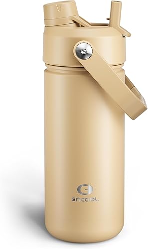 Miniatura 137 de ENCOOL Botella de agua aislada con popote, de acero inoxidable, a prueba de fugas, sin BPA, al vacío de doble pared que se mantiene fría durante 24