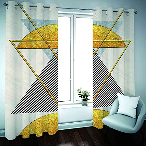 Rideaux salon chic occultants à œillets avec triangles d'or géométriques - 3