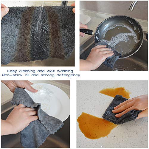 Kinhwa Dish Cloths For Washing Dishes Ultra Absorbent Microfiber Dish Rag Super Soft Kitchen Wash Cloth Easy Cleaning Household Cloth 9.8Inchx9.8Inch Dark Grey 6 Pack #TOP5