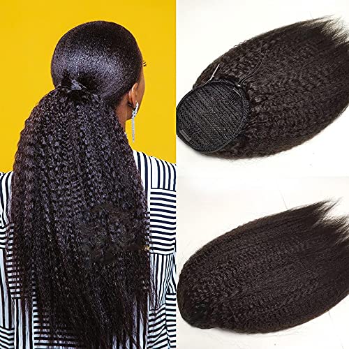 VIPbeauty Kinky Straight Human Hair Ponytail Extension Natural Yaki Straight Drawstring Ponytail Clip In Human Hair Pieces Pony Tail 18 Inch