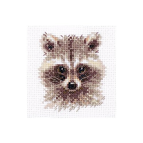Raccoon Cross-Stitch kit on Aida 14 Count Canvas. Monochrome Little Animal. Easy & Fast Cross Stitch kit by Alisa 0-208