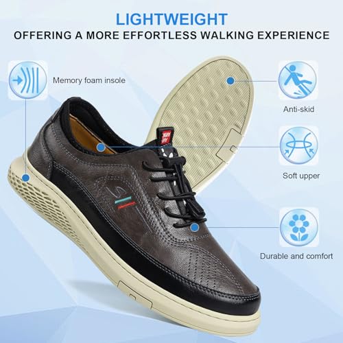 Image of Moodeng Mens Dress Shoes Leather Causal Oxfords Lightweight Formal Business Oxfords Adjustable Lacing Derby Shoes Comfortable Walking Loafers
