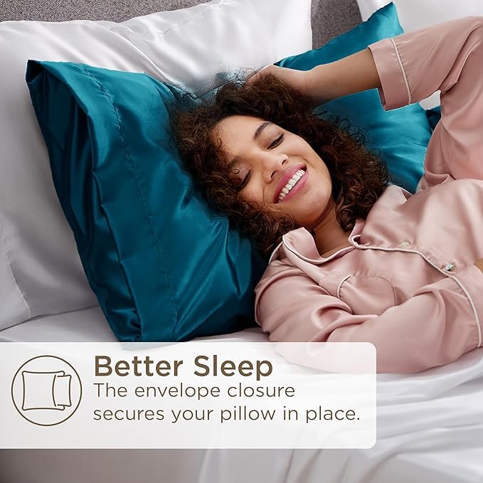 Image of RAGGLE Satin Silk Pillowcase for Hair and Skin Standard Size 18 inchX 28 inch with Soft Breathable Smooth Cooling Pillow Covers for Sleeping or Pillow Protector (2, Teal Blue)