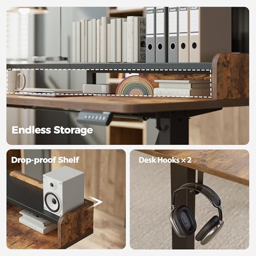 Image of Agilestic L Shaped Standing Desk, Corner Desk with Monitor Shelf, Adjustable Height Gaming Table, Sit Stand Up Table, 63 x 55 Inch Home Office Computer Workstation, Splice Board, Rustic Brown