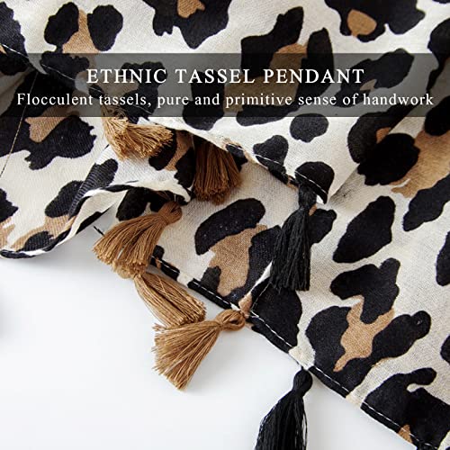 Women's Scarf Leopard Animal Print Classic Cotton Linen Scarves Tassels Long Warm Sunscreen Shawl Wrap All Season3