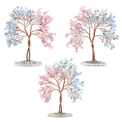 mookaitedecor Rose Quartz & Aquamarine Crystal Tree of Life Healing Crystal Money Tree with Agate Slice Base - Image 4