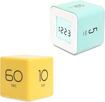 Mooas Multi Cube Timer Mint & Cube Timer Yellow Clock Timer Rotating Flip Timer, Gravity Sensor, Time Management Productivity Cube Timer for Desk ADHD, Kids, Study, Kitchen, Classroom Workouts