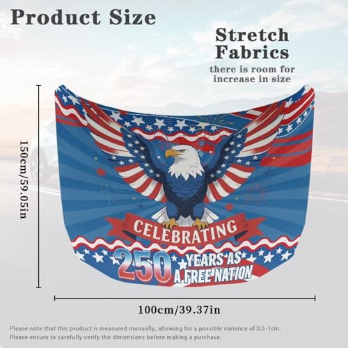 Image of Bald Eagle Car Hood Covers for Automobiles, 250th American Flag Elastic Fabric for Car Hood Decoration and Protection, USA Anniversary Auto Accessories