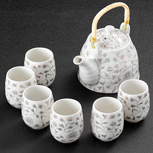 Juego de Tetera Blanca Moderna de Cerámica: Tetera de Porcelana de 950 Ml 6Pcs 180Ml Tazas de Té Kit de Té Floral de La… - Imagen 3