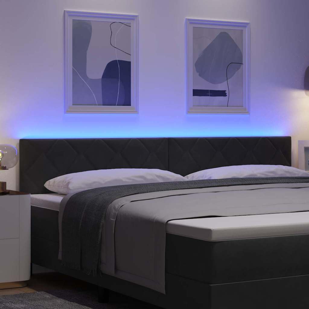 Cabecero negro de terciopelo de 200 cm con altura ajustable, diseño moderno, iluminación RGB, marco de madera duradero y superficie de fácil cuidado para una decoración elegante del