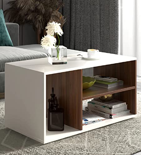 Image of MAMTA Decoration Engineered Wood Center Coffee Table with Storage for Living Room Home Wooden Tea Tables Furniture (Walnut and White)