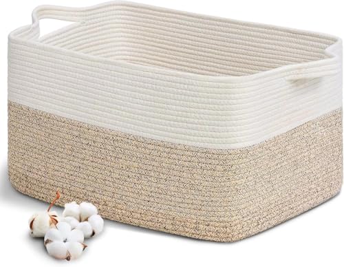 Cesto Ropa Sucia Trenzado de Algodón, 63L Cesto Colada con Asa, D55 x H30 CM Plegable Cestas de Lavandería, Cesta de Almacenamiento Grande, para Lavadero Habitación Infantil Salon Bañ(Marrón)