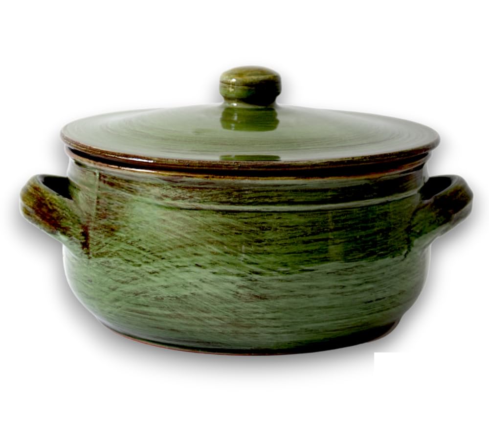 Colì, Terracotta Pan with Lid, Artisan Saucepan,Terre Antiche Green, Diameter 20 cm