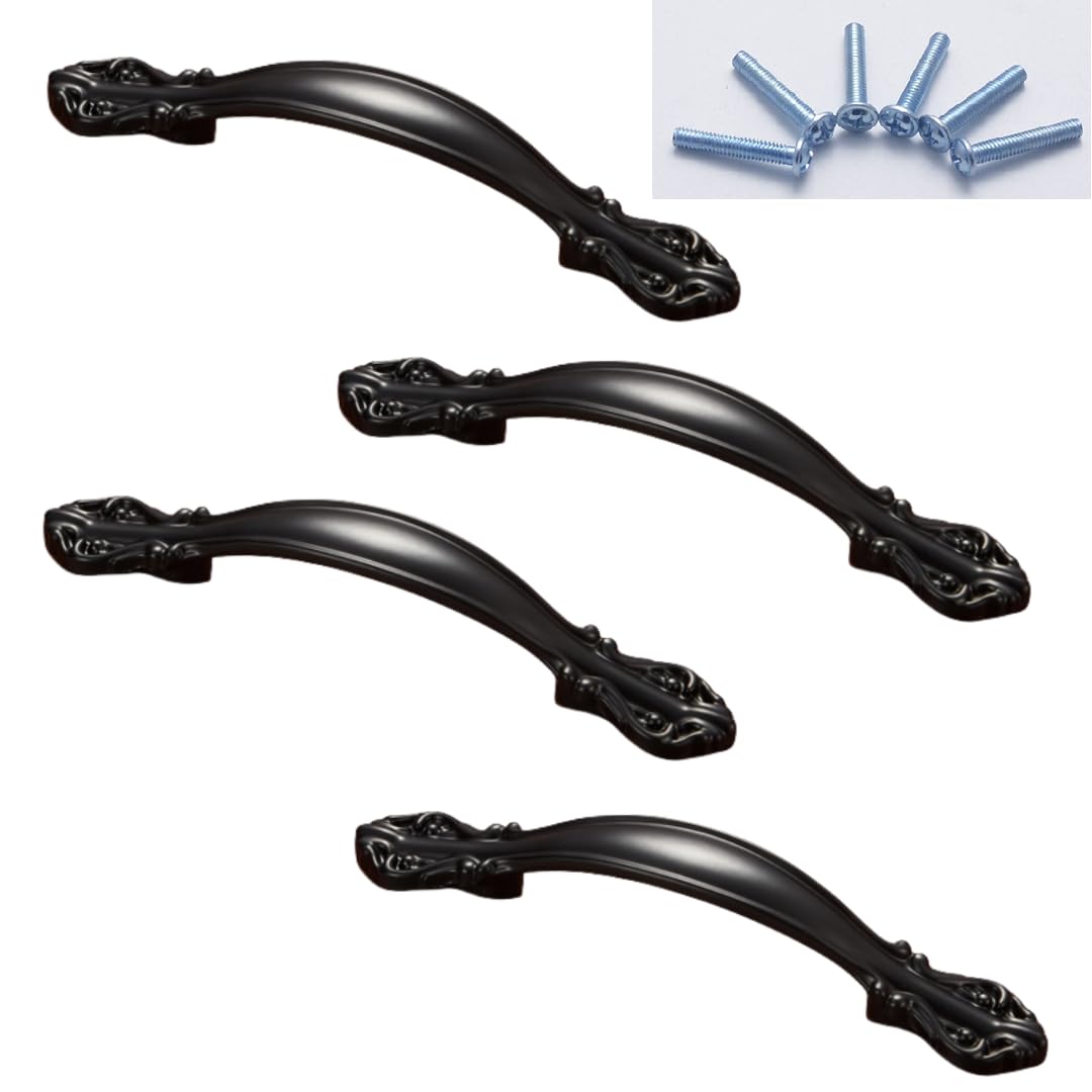 NLQCSXWEP Zinc Alloy Cabinet Bow Handle, Zinc Alloy Cabinet Drawer Furniture Door Handles Black Pack of 4(6032a-64mm)