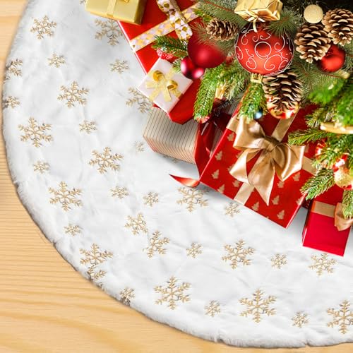 XIMEY Falda Arbol Navidad, 120cm Bonita Base Arbol de Navidad, Suave Manta para Arbol de Navidad, Cubre Pie Arbol de Navidad, Alfombra Arbol de Navidad, Falda de Arbol de Navidad de Felpa (Oro)