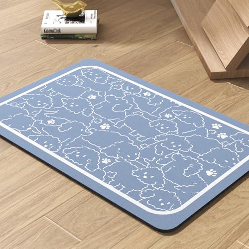 Image of Pet Feeding Mat-Absorbent Dog Mat for Food and Water Bowl-No Stains Quick Dry Water Dispenser Mat-Dog Accessories Pet Supplies-Bowl for Messy Drinkers（BLUEDOGS,12 inchx19 inch