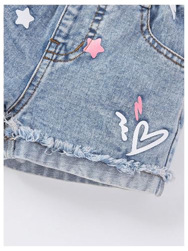 WDIRARA Toddler Girl's Cute Graphic Print Denim Shorts Elastic Waist Raw Hem Jean Shorts4