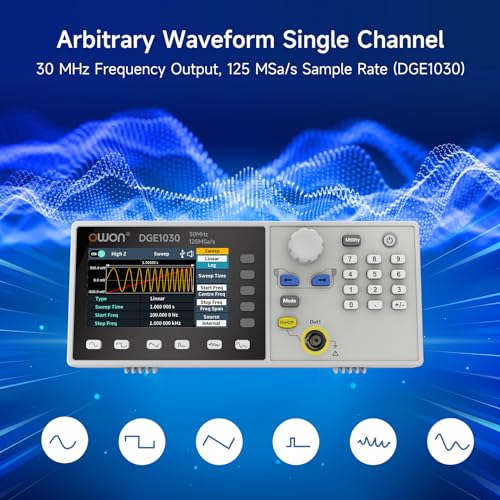 OWON DGE1030 Signalgenerator - Ein-Kanal Funktionsgenerator, 30 MHz Frequenzausgabe, 125 MSa/s Abtastrate, 14-Bit Auflösung, 3.6\ TFT-Farb-LCD, Unterstützt SCPI und LabVIEW